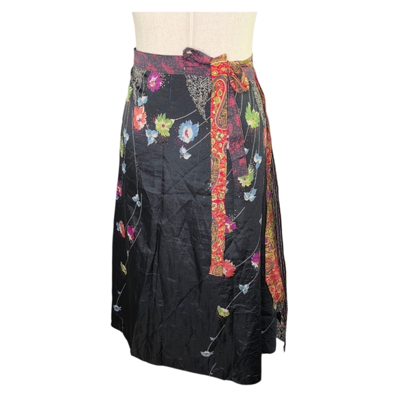 Reversible Wrap Midi Skirt Paisley Floral Boho Festival Gypsy One Size - Picture 1 of 9